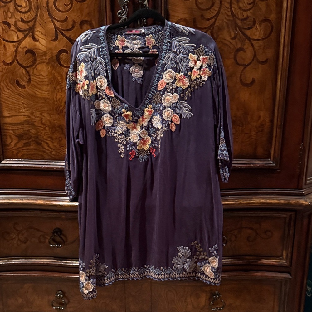 Johnny Was Navy Floral Embroidered Tunic